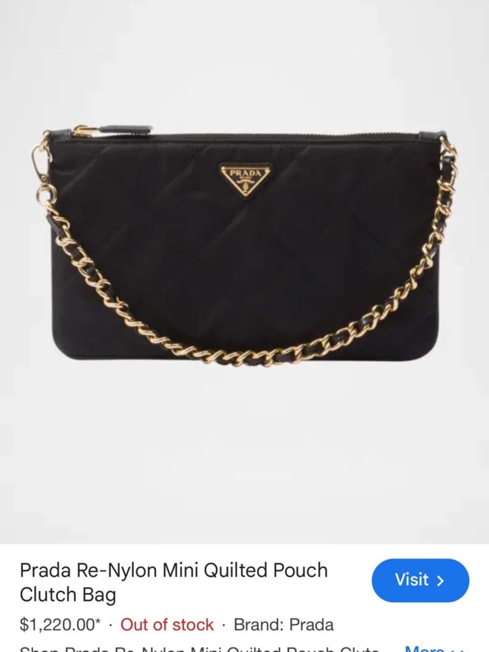 Prada Black Quilted Re-Nylon Clutch with Gold Chain